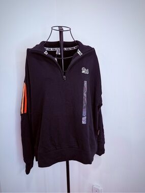 NWT PINK Victoria’s Secret Black Quarter Zip Pullover Rainbow Stripe Size M